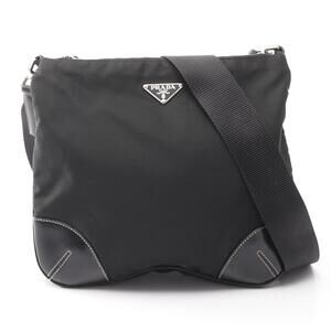 Prada TESSUTO Shoulder Bag Leather Black